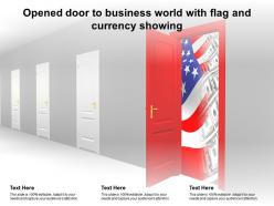 Opened door to business world with flag and currency showing