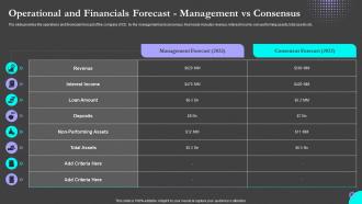 Operational And Financials Forecast Management Vs Consensus Sell Side M And A Pitch Book