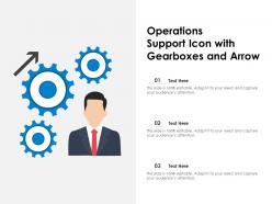 Operations support icon with gearboxes and arrow