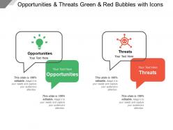 Opportunities and threats green and red bubbles with icons