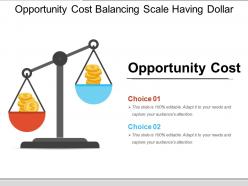 Opportunity cost balancing scale having dollar