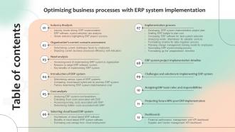 Optimizing Business Processes With ERP System Implementation Table Of Contents