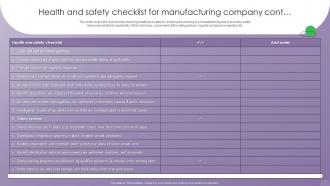 Optimizing Human Resource Management Health And Safety Checklist For Manufacturing Company