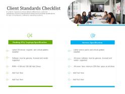 Optimizing it services for better customer retention client standards checklist ppt template