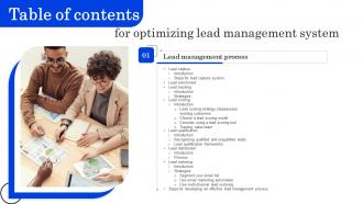 Optimizing Lead Management System Table Of Contents