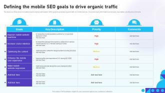 Optimizing Mobile SEO Defining The Mobile SEO Goals To Drive Organic Traffic Ppt Mockup