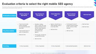 Optimizing Mobile SEO Evaluation Criteria To Select The Right Mobile SEO Agency Ppt Rules
