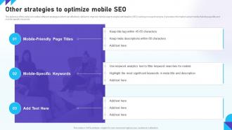 Optimizing Mobile SEO Other Strategies To Optimize Mobile SEO Ppt Introduction