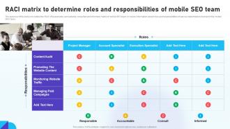 Optimizing Mobile SEO Raci Matrix To Determine Roles And Responsibilities Of Mobile SEO Team Ppt Tips