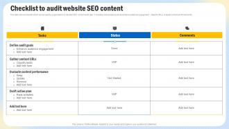 Optimizing Search Engine Content Checklist To Audit Website SEO Content Strategy SS V