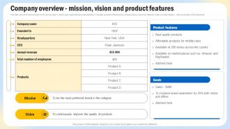 Optimizing Search Engine Content Company Overview Mission Vision And Product Features Strategy SS V