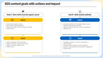 Optimizing Search Engine Content SEO Content Goals With Actions And Impact Strategy SS V