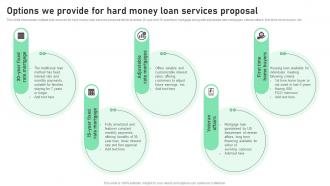 Options We Provide For Hard Money Loan Services Proposal Ppt Model Rules