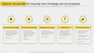 Options We Provide For Housing Loan Mortgage Service Proposal