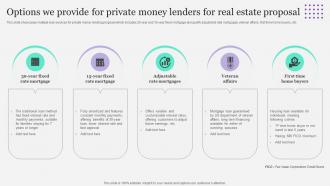 Options We Provide For Private Money Lenders For Real Estate Proposal Ppt Clipart