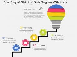Oq four staged stair and bulb diagram with icons flat powerpoint design