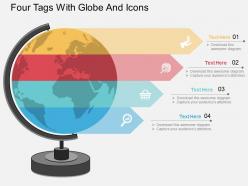 Or four tags with globe and icons flat powerpoint design