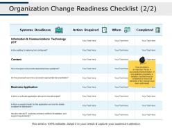 Organization Change Readiness Checklist Systems Readiness Action Required