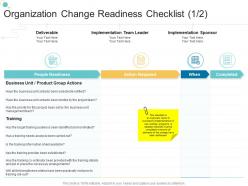 Organization change readiness checklist training organizational change strategic plan ppt graphics