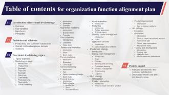 Organization Function Alignment Plan Table Of Contents Strategy SS V