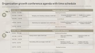 Organization Growth Conference Agenda With Time Schedule