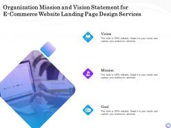 Organization mission and vision statement for e commerce website landing page design services ppt slides