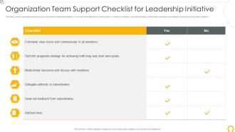 Organization Team Support Checklist For Leadership Initiative