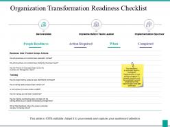 Organization transformation readiness checklist ppt powerpoint presentation icon show
