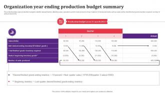 Organization Year Ending Production Budget Summary