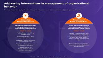 Organizational Behavior Theory Addressing Interventions In Management Of Organizational