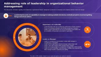 Organizational Behavior Theory Addressing Role Of Leadership In Organizational Behavior