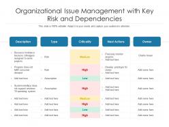 Organizational Issue Management With Key Risk And Dependencies