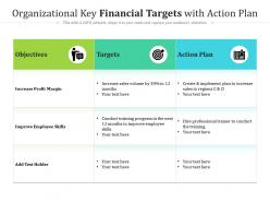 Organizational key financial targets with action plan