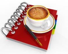 Organizer pen cup of coffee for business meeting stock photo