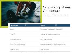 Organizing fitness challenges exercise day powerpoint presentation icons