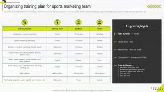 Organizing Training Plan For Sports Marketing Sports Marketing Management Guide MKT SS