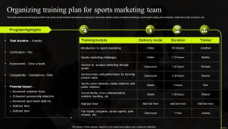 Organizing Training Plan For Sports Marketing Team Comprehensive Guide To Sports