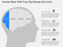 Ou human brain with four text boxes and icons powerpoint template