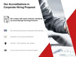 Our accreditations in corporate hiring proposal ppt powerpoint presentation icon ideas