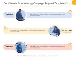 Our clientele for advertising campaign proposal template communication ppt powerpoint summary