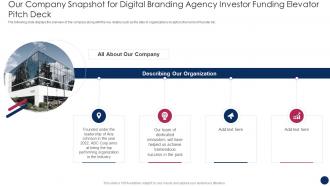 Our Company Snapshot For Digital Branding Agency Investor Funding Elevator Pitch Deck