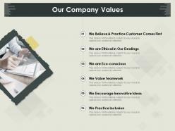 Our company values eco conscious ppt powerpoint presentation file grid