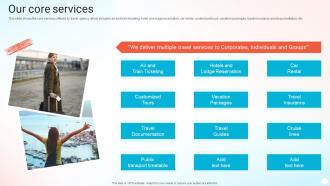 Our Core Services Online Travel Agency Company Profile Ppt Show Graphics Example