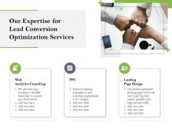 Our expertise for lead conversion optimization services ppt outline
