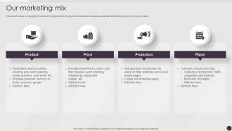 Our Marketing Mix Event Coordinator Company Profile Ppt Slides Designs Download