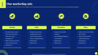 Our Marketing Mix Marketing Agency Company Profile Ppt Slides Templates