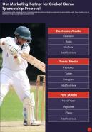 Our Marketing Partner For Cricket Game Sponsorship Proposal One Pager Sample Example Document