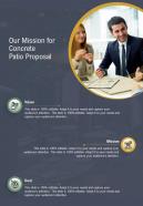 Our Mission For Concrete Patio Proposal One Pager Sample Example Document