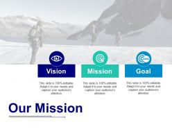Our mission with three icons ppt icon infographic template