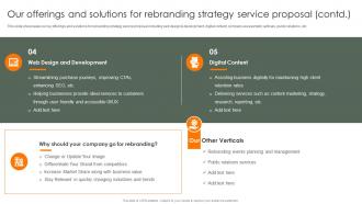 Our Offerings And Solutions For Rebranding Strategy Service Proposal Ppt Powerpoint Presentation File Tips